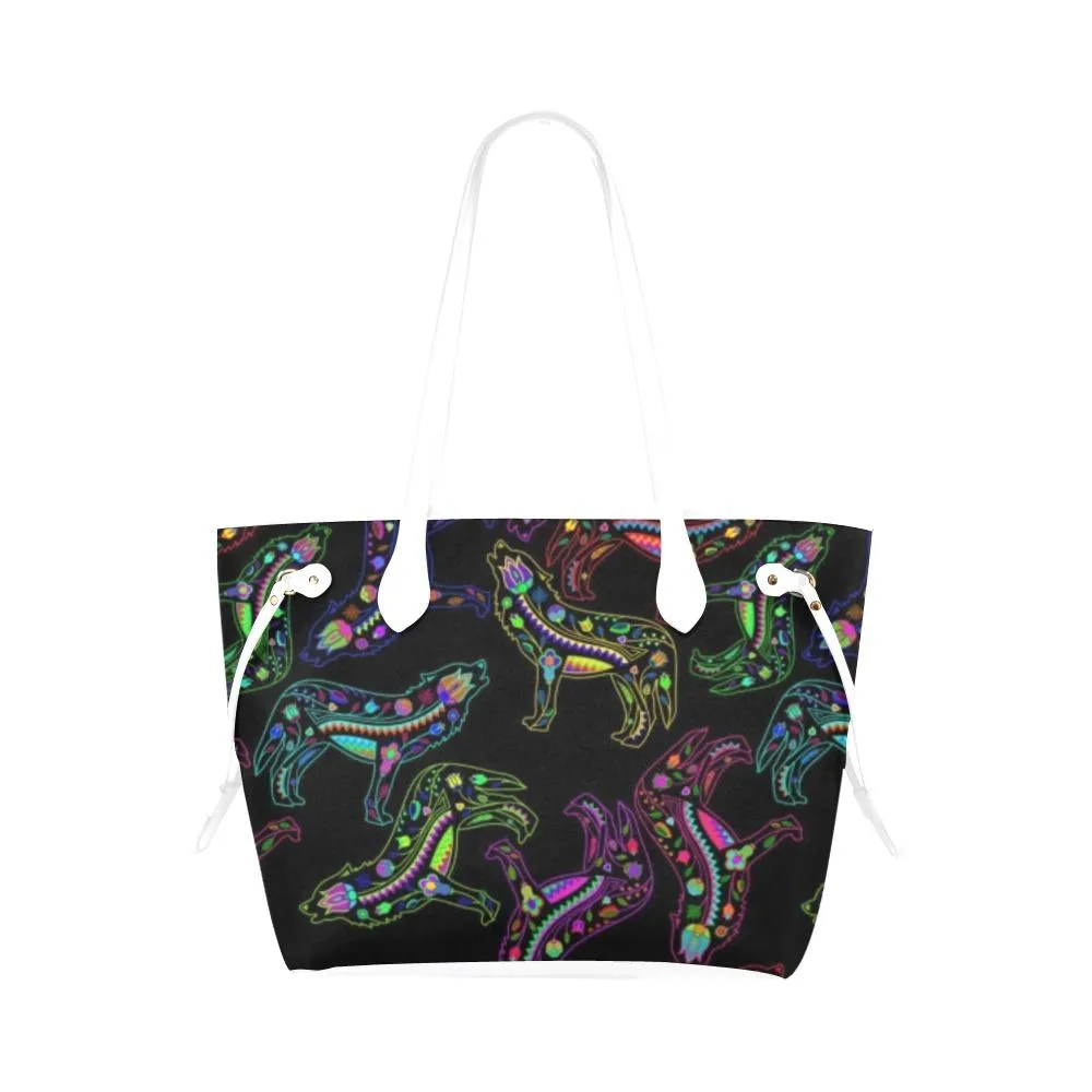 Neon Floral Wolves Clover Canvas Tote Bag