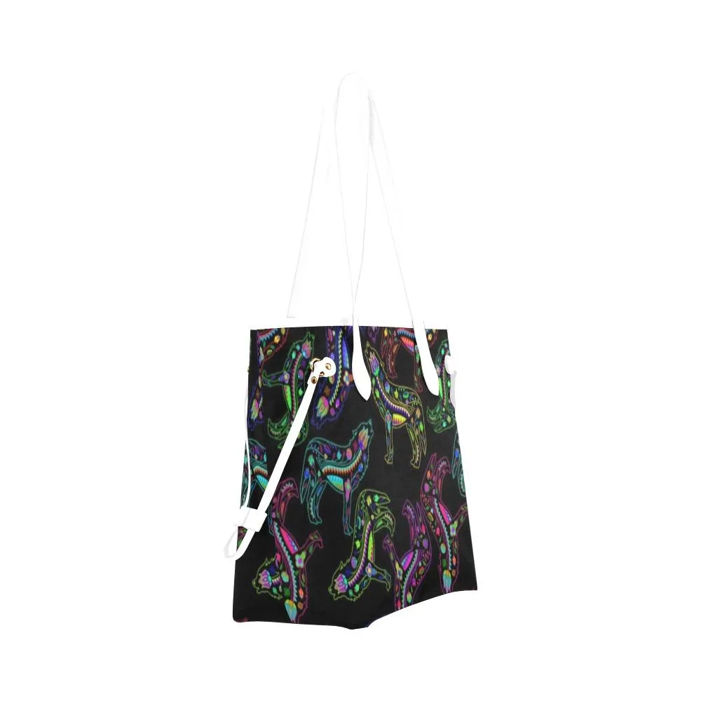 Neon Floral Wolves Clover Canvas Tote Bag