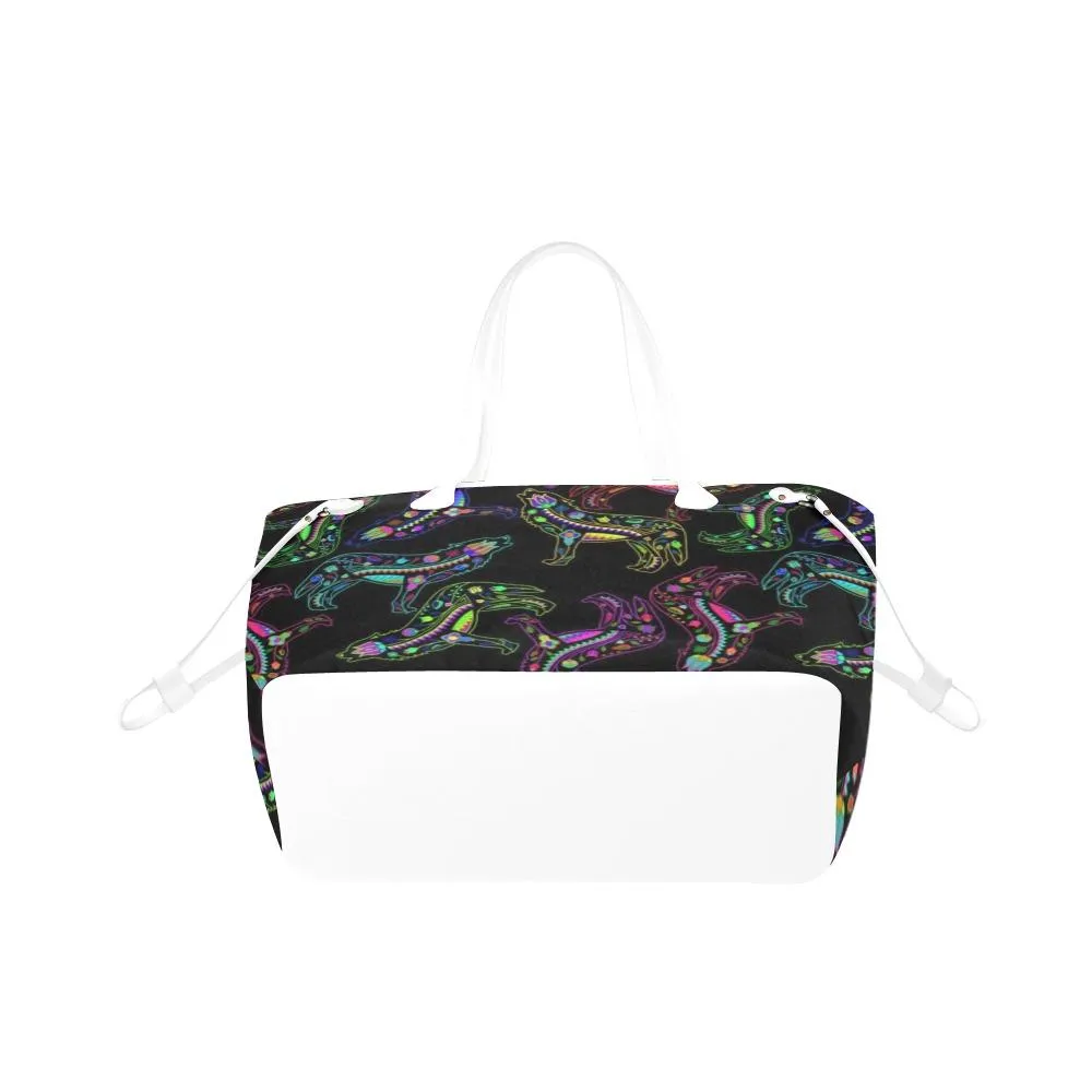 Neon Floral Wolves Clover Canvas Tote Bag