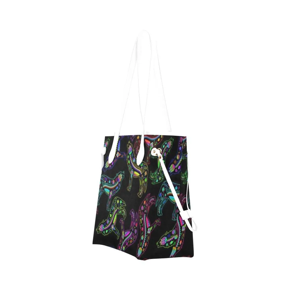 Neon Floral Wolves Clover Canvas Tote Bag