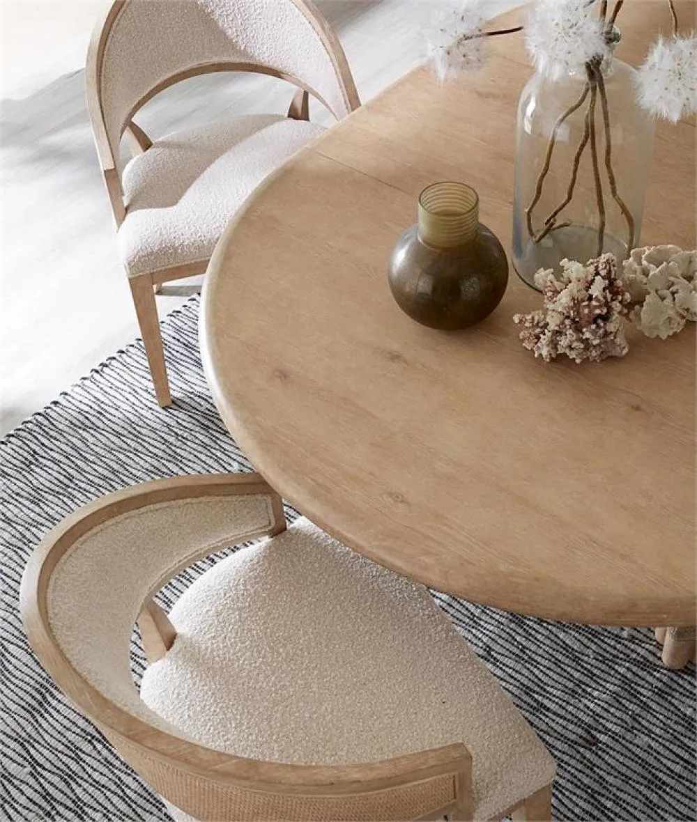 Neutral Rattan Round Extension Dining Table with Leaf 54 inch