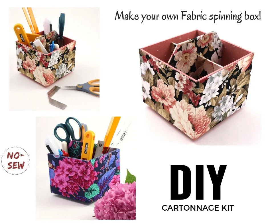 New Fabric spinning box DIY kit, cartonnage kit 174, lazy susan included, Online instructions included