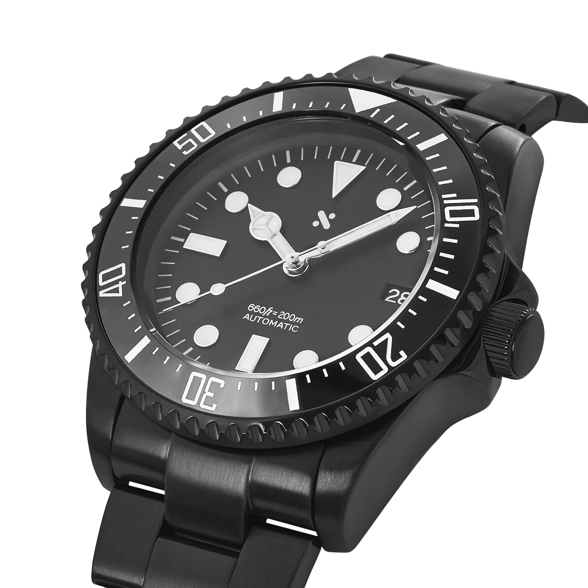 NMK04 Automatic Dive Watch: Lumed DSSD Black on Oyster Bracelet