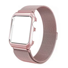 Noir Replacement Apple Watch Band with Case 38mm, Stainless Steel Mesh Milanese Loop with Adjustable Magnetic Closure for Apple Watch Series 3,2,1, Rose Gold