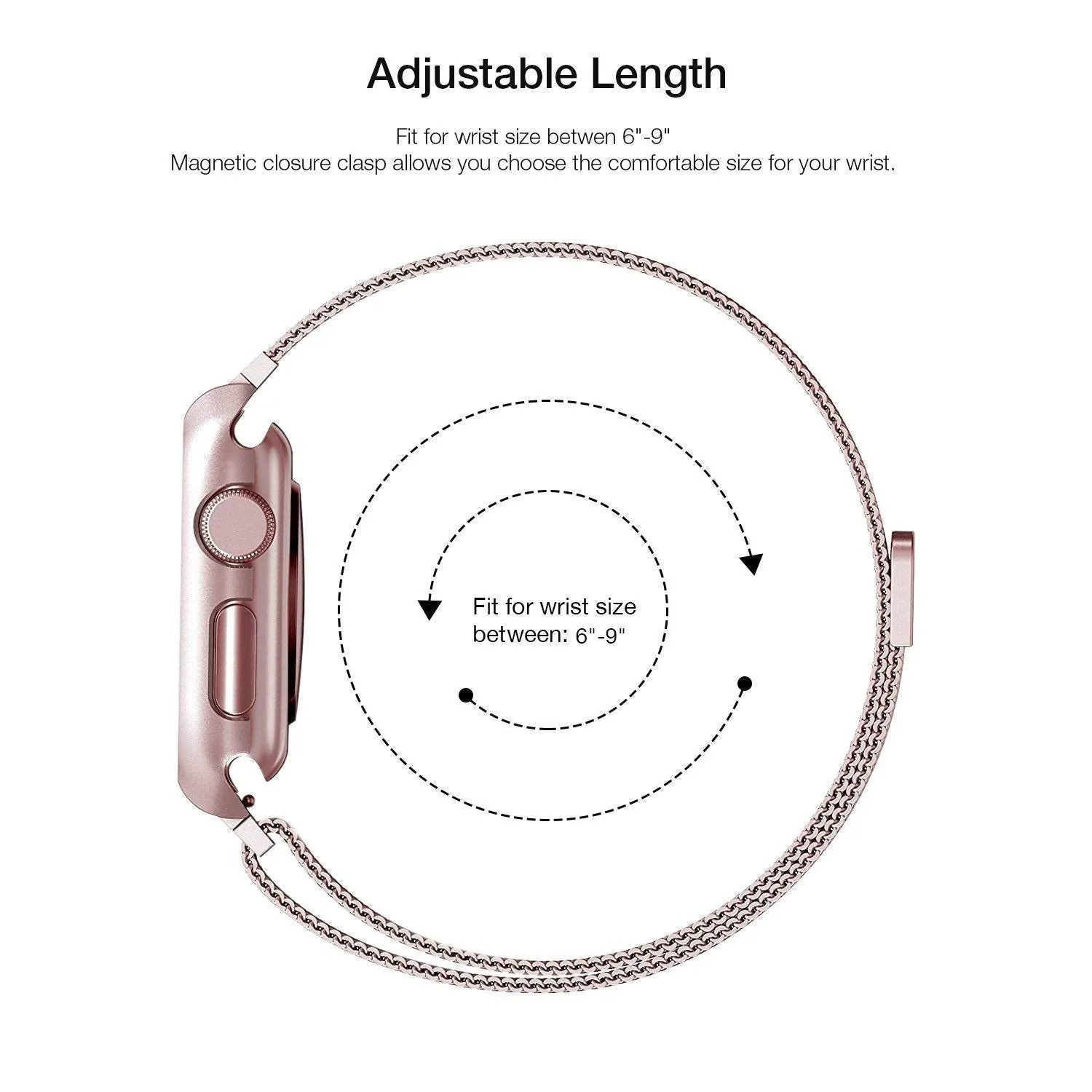 Noir Replacement Apple Watch Band with Case 38mm, Stainless Steel Mesh Milanese Loop with Adjustable Magnetic Closure for Apple Watch Series 3,2,1, Rose Gold