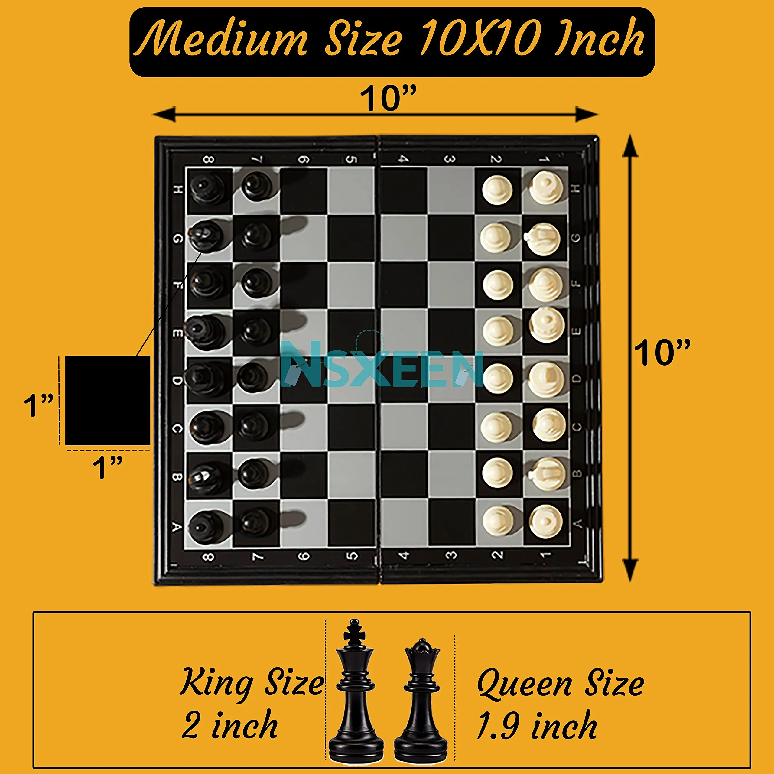 NSXEEN Chess Board 10x10" Magnetic Chessboard Game Set with Folding Travel Portable Case Travel Chessgame Premium Classic Black & Ivory Color Pieces Prefect Gift for Kids and Adults- 1 Pcs