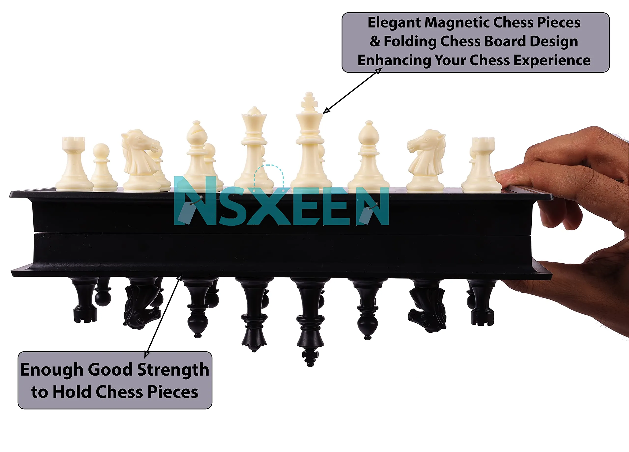 NSXEEN Chess Board 10x10" Magnetic Chessboard Game Set with Folding Travel Portable Case Travel Chessgame Premium Classic Black & Ivory Color Pieces Prefect Gift for Kids and Adults- 1 Pcs