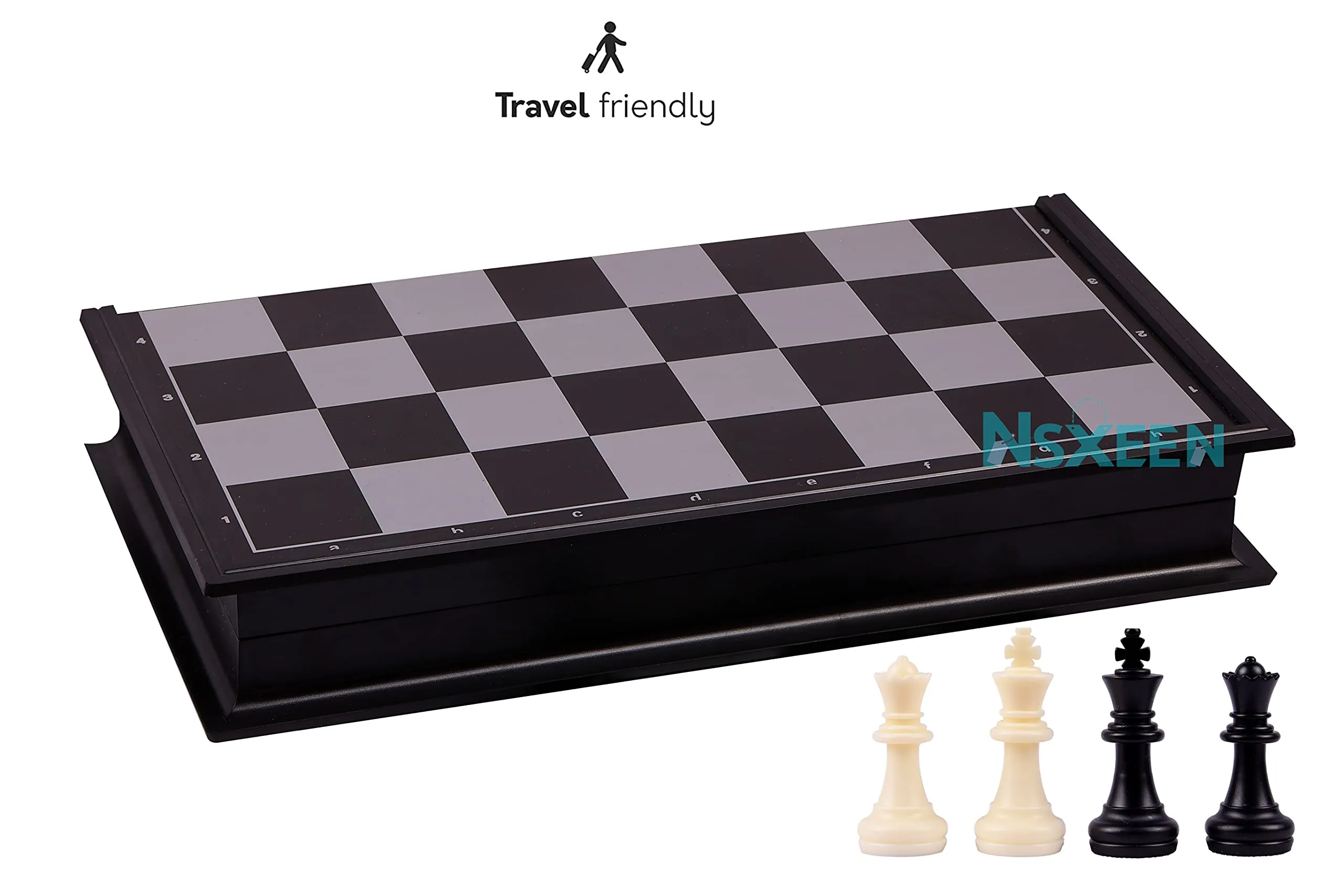 NSXEEN Chess Board 10x10" Magnetic Chessboard Game Set with Folding Travel Portable Case Travel Chessgame Premium Classic Black & Ivory Color Pieces Prefect Gift for Kids and Adults- 1 Pcs