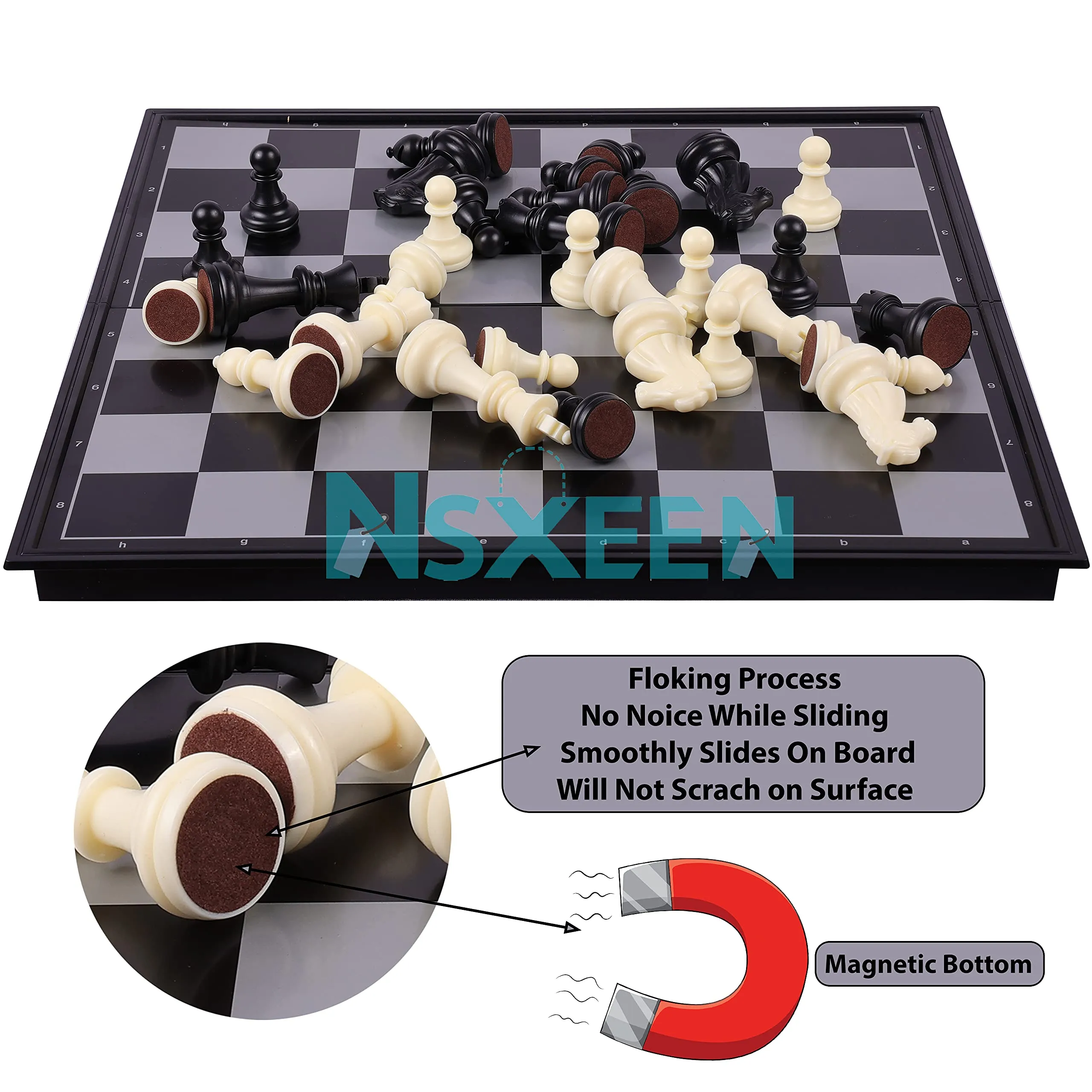 NSXEEN Chess Board 10x10" Magnetic Chessboard Game Set with Folding Travel Portable Case Travel Chessgame Premium Classic Black & Ivory Color Pieces Prefect Gift for Kids and Adults- 1 Pcs