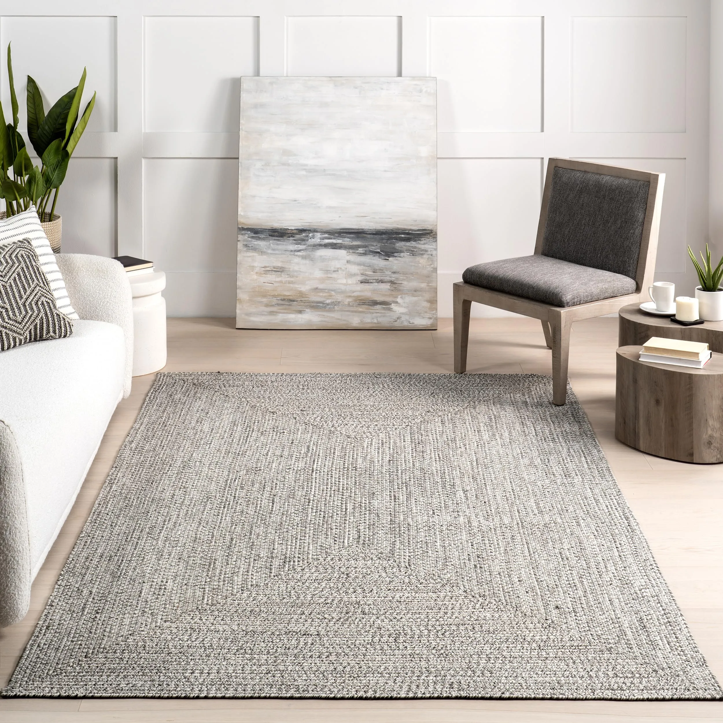 Nuloom Braided Indoor Outdoor Runner Rug 2 6 x 6 Light Grey