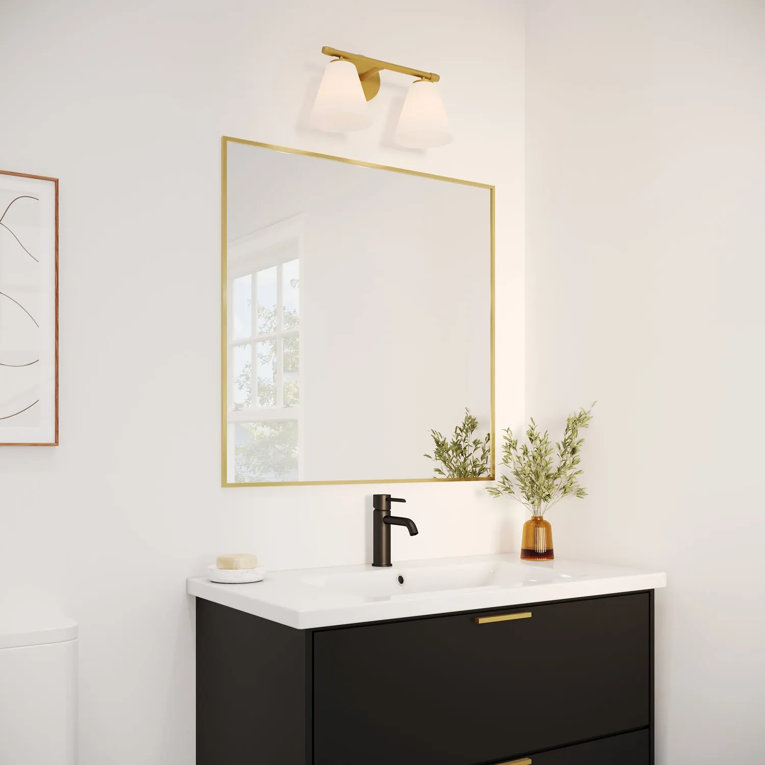 Open Box Carlisle 2 Light Vanity Wall Light, Brushed Brass with Opal Glass