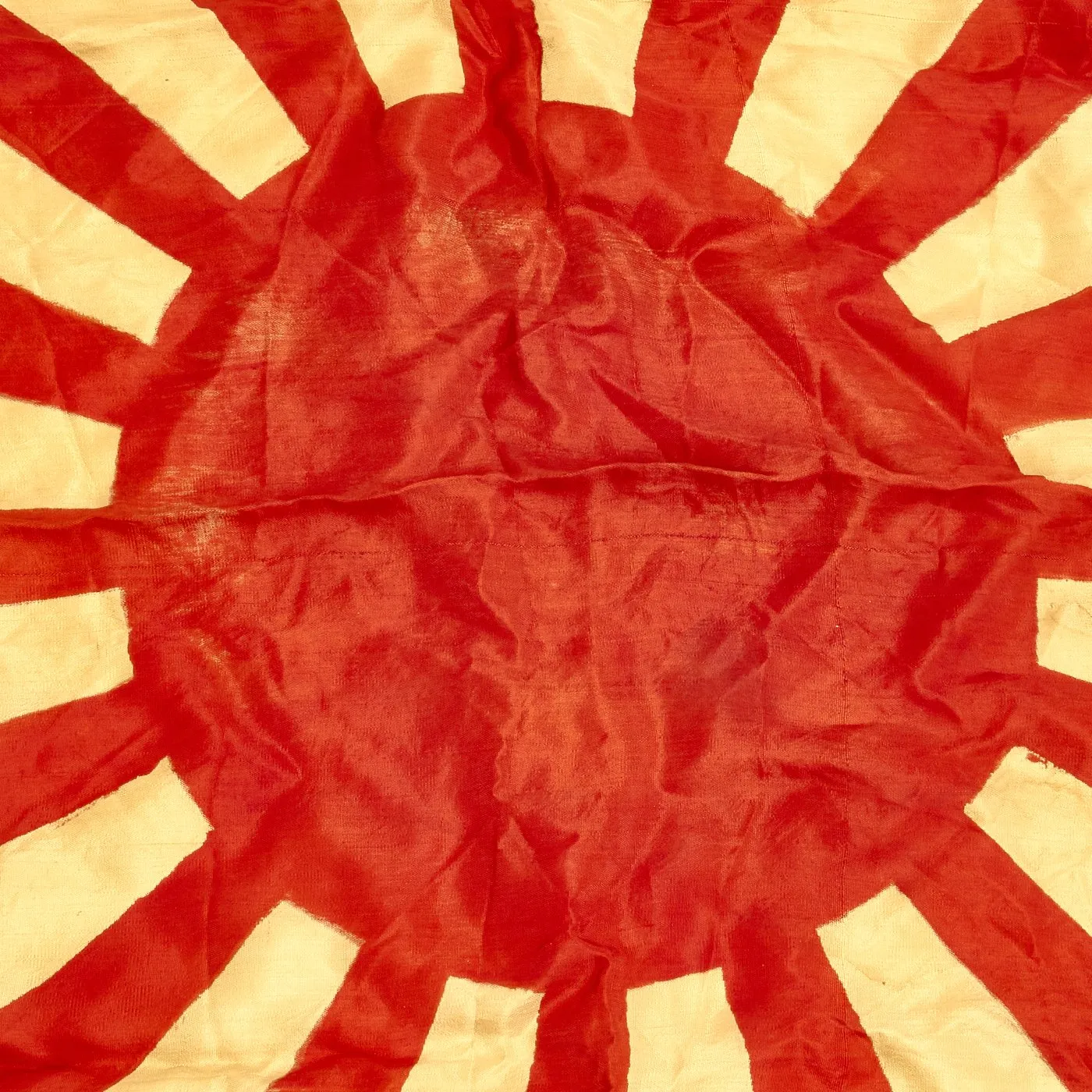 Original WWII Japanese Flag Set in Case with Pole Top: 27" x 31" Rising Sun Flag & 27" x 35" National Flag