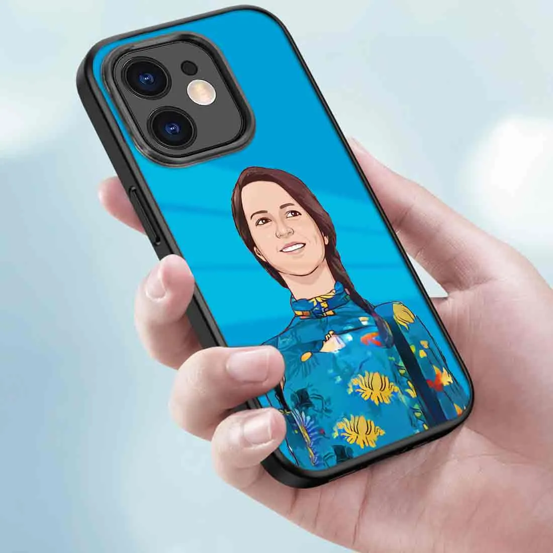 Personalized Mobile Back Cover with Photo Blue iPhone 11 Back Case - Cartoonized From Image