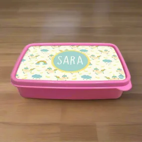 Personalized Tiffin Box for Kids Plastic Girls Add Your Name - Unicorn & Cloud