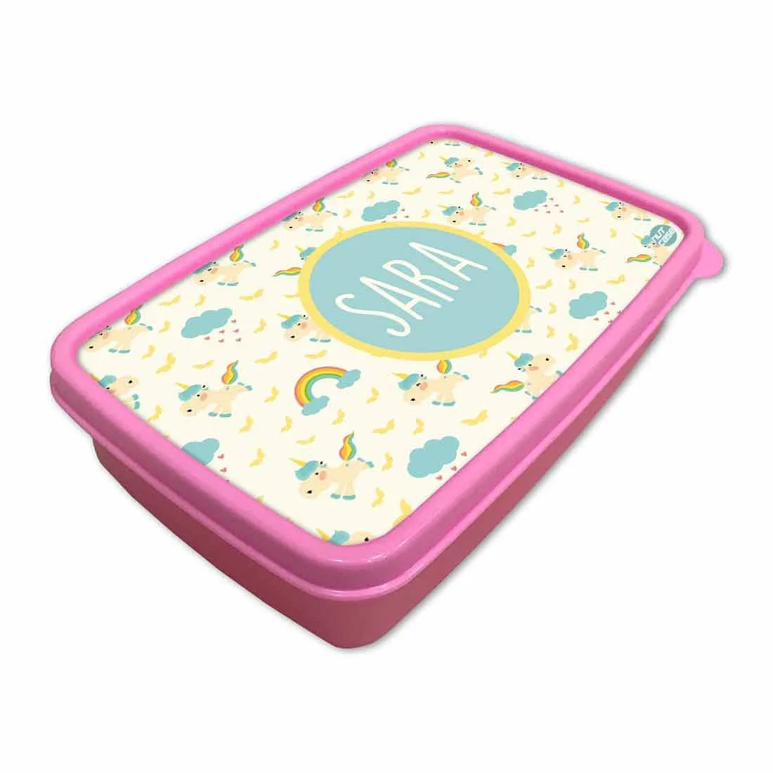 Personalized Tiffin Box for Kids Plastic Girls Add Your Name - Unicorn & Cloud