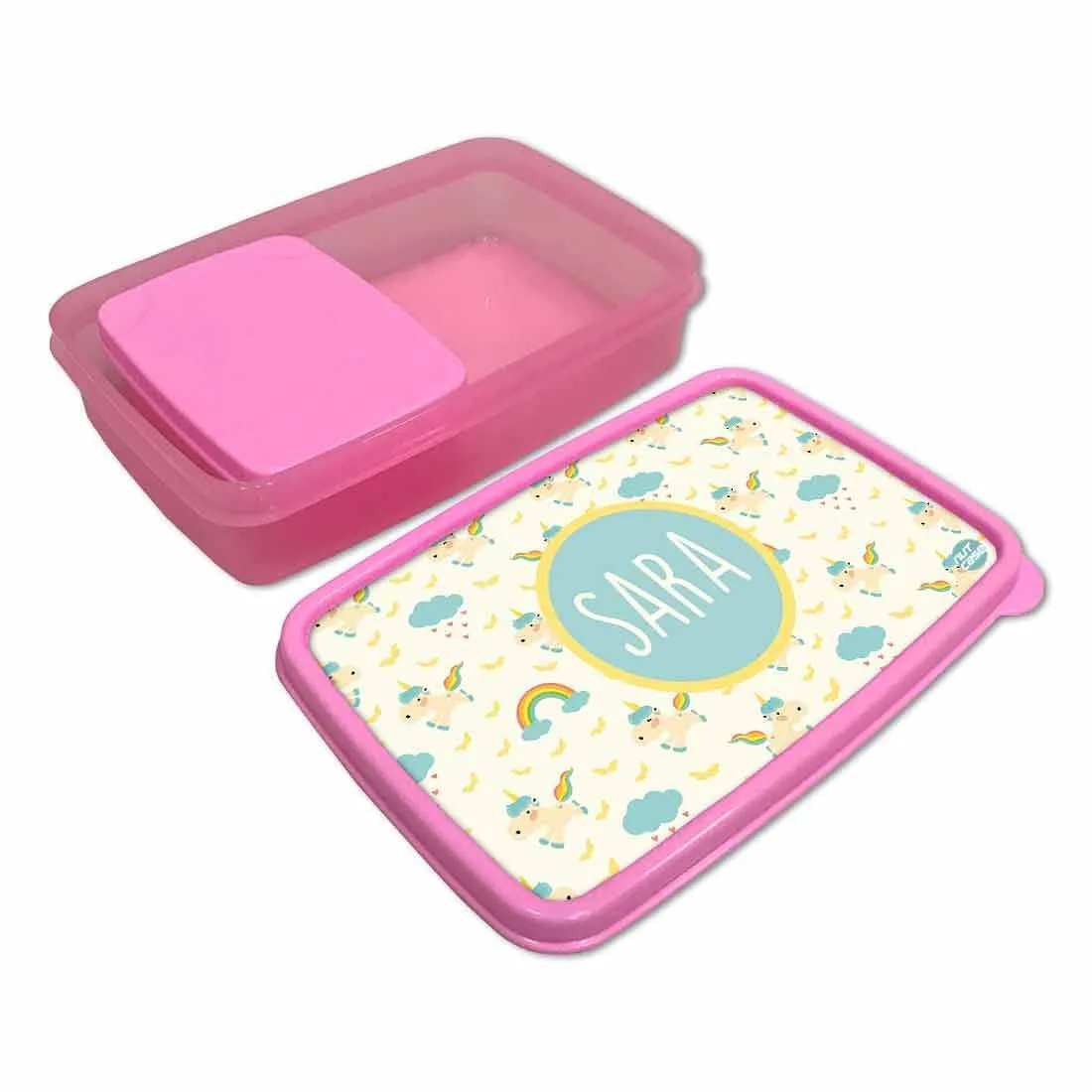 Personalized Tiffin Box for Kids Plastic Girls Add Your Name - Unicorn & Cloud