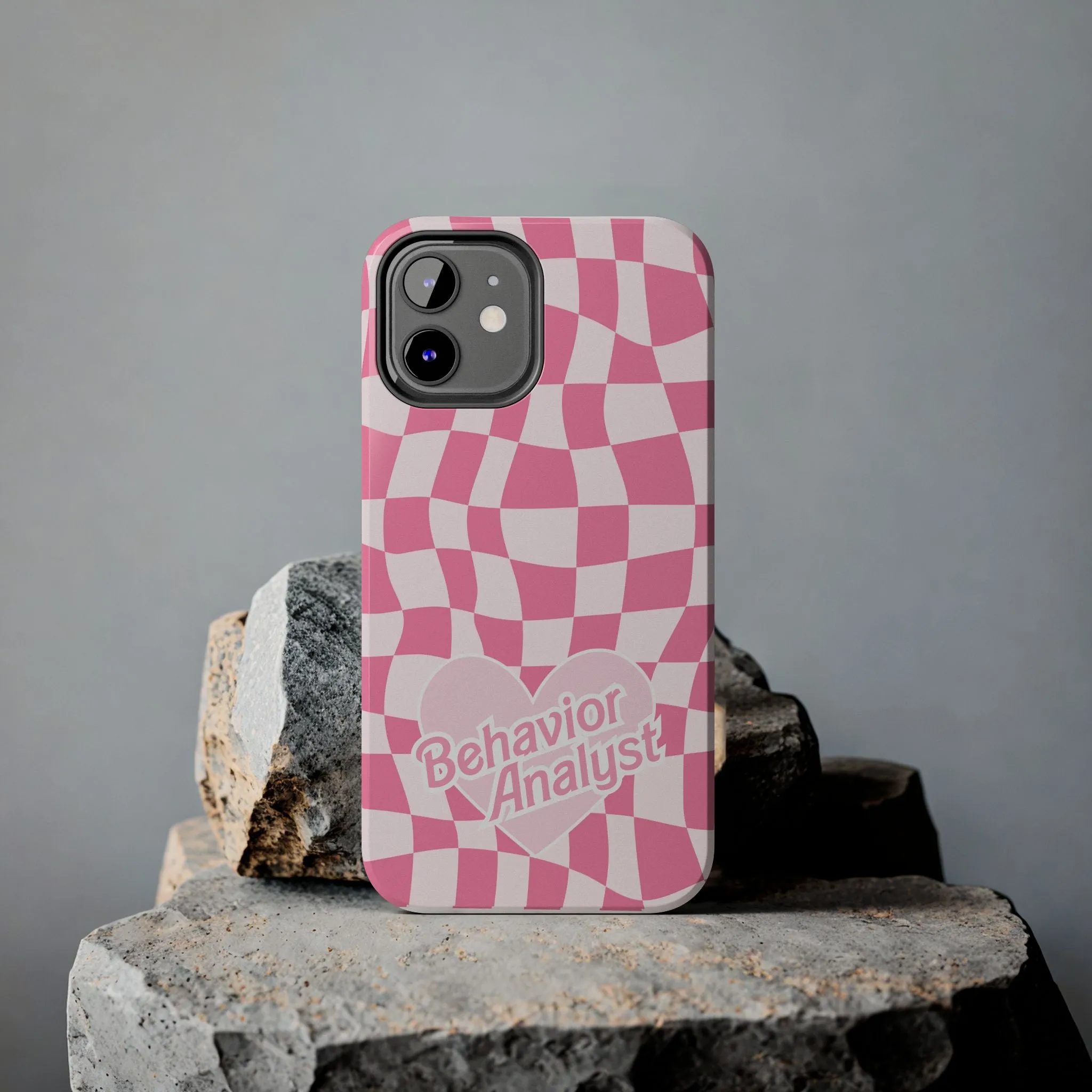 Pink Heart Doll Behavior Analyst Phone Case, Checkered Pink BCBA phone case, Gift for her, retro aba phone accessory