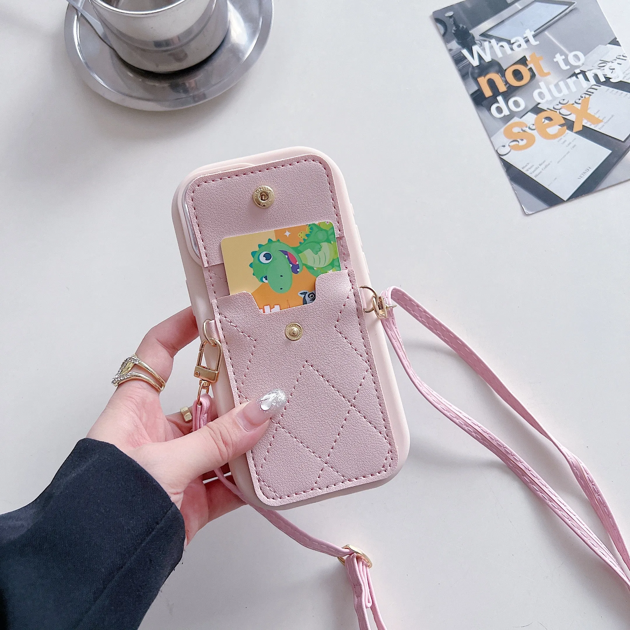 Pink Silicon Phone Case With Card-Cash Wallet For iPhone 15 Plus