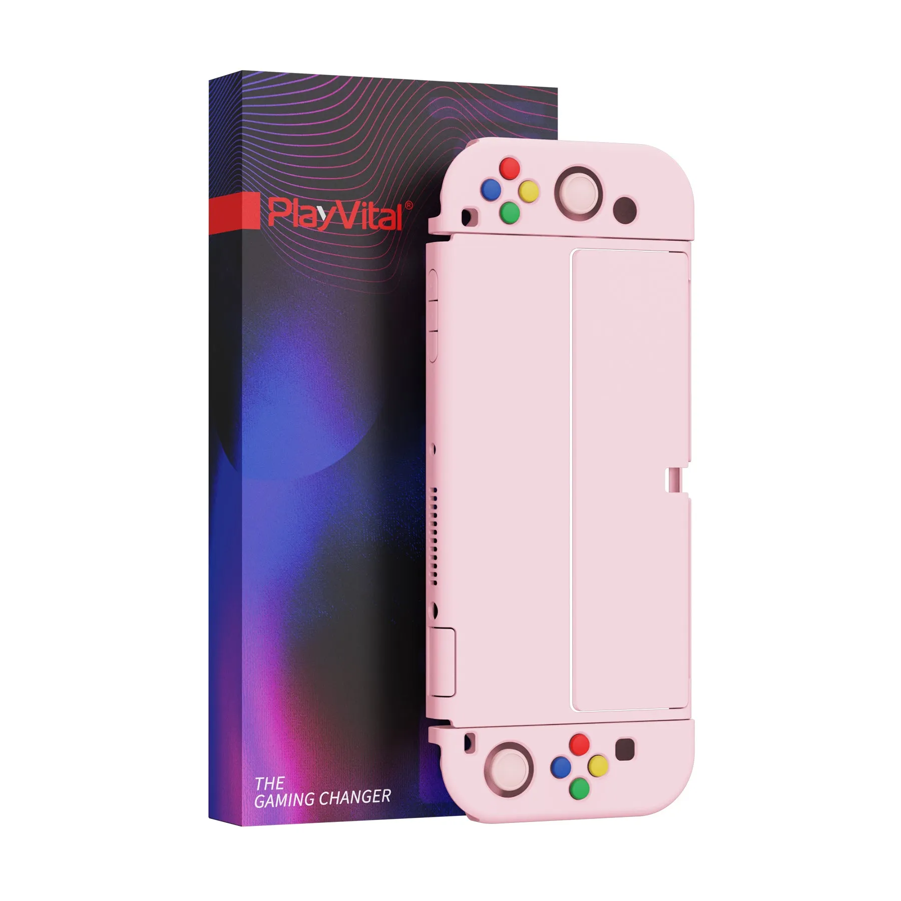 PlayVital AlterGrips Protective Slim Case for Nintendo Switch OLED, Ergonomic Grip Cover for Joycon, Dockable Hard Shell for Switch OLED with Thumb Grip Caps & Button Caps - Cherry Blossoms Pink - JSOYP3007