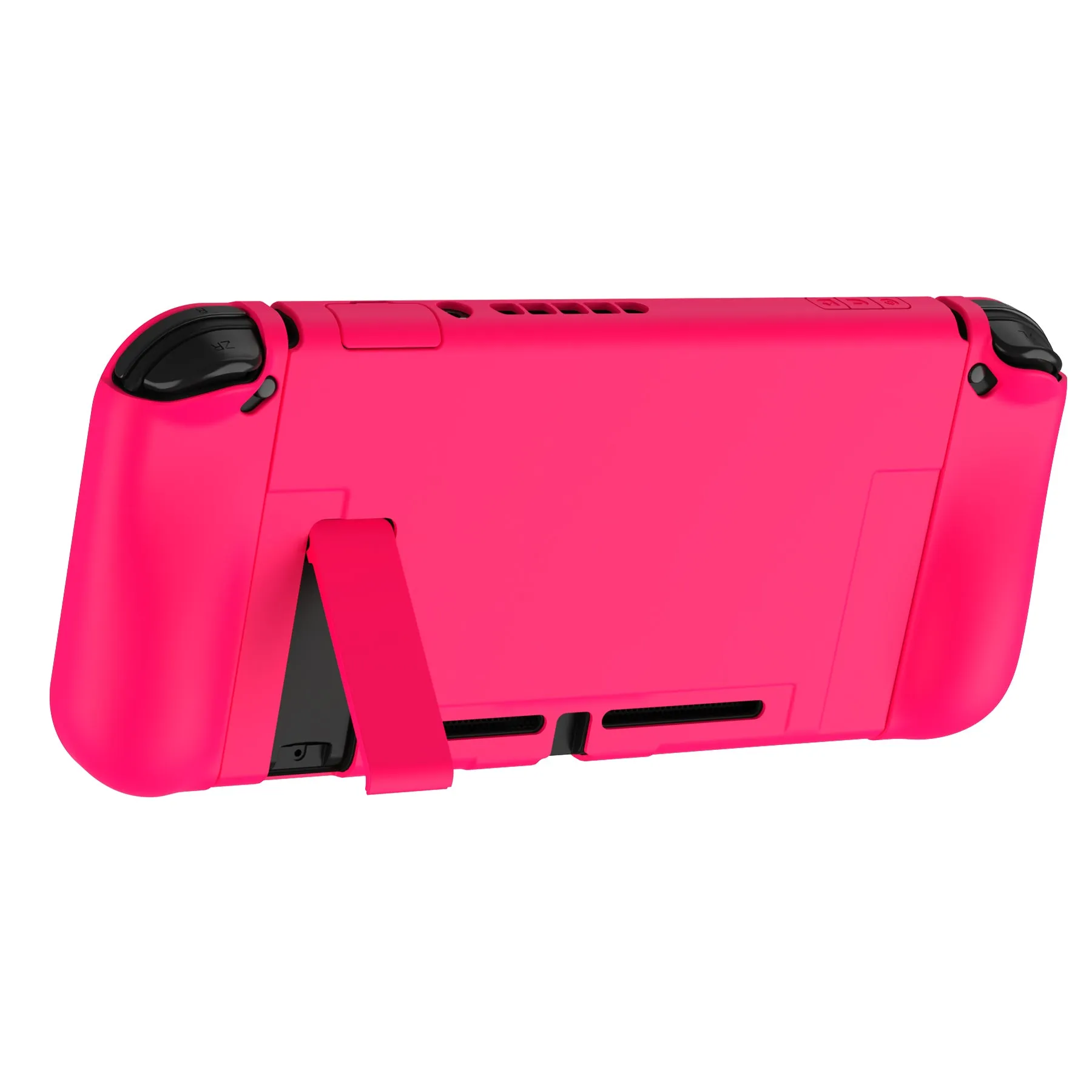 PlayVital UPGRADED Glossy Dockable Case Grip Cover for NS Switch, Ergonomic Protective Case for NS Switch, Separable Protector Hard Shell for Joycon - Bright Pink - ANSP3011