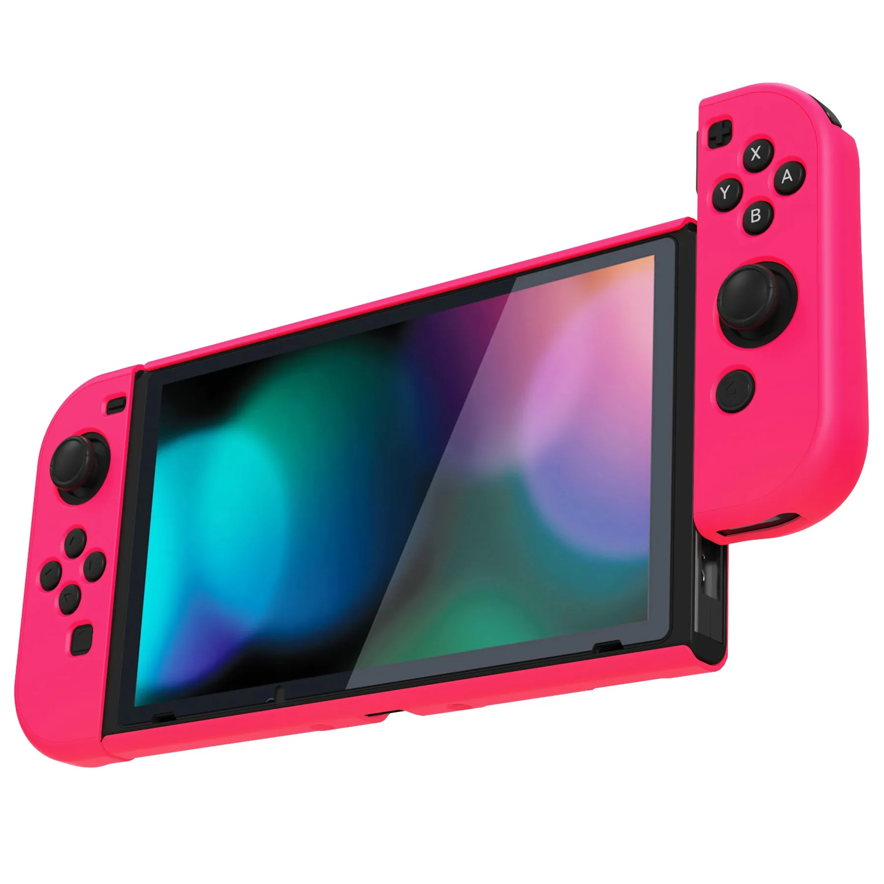 PlayVital UPGRADED Glossy Dockable Case Grip Cover for NS Switch, Ergonomic Protective Case for NS Switch, Separable Protector Hard Shell for Joycon - Bright Pink - ANSP3011