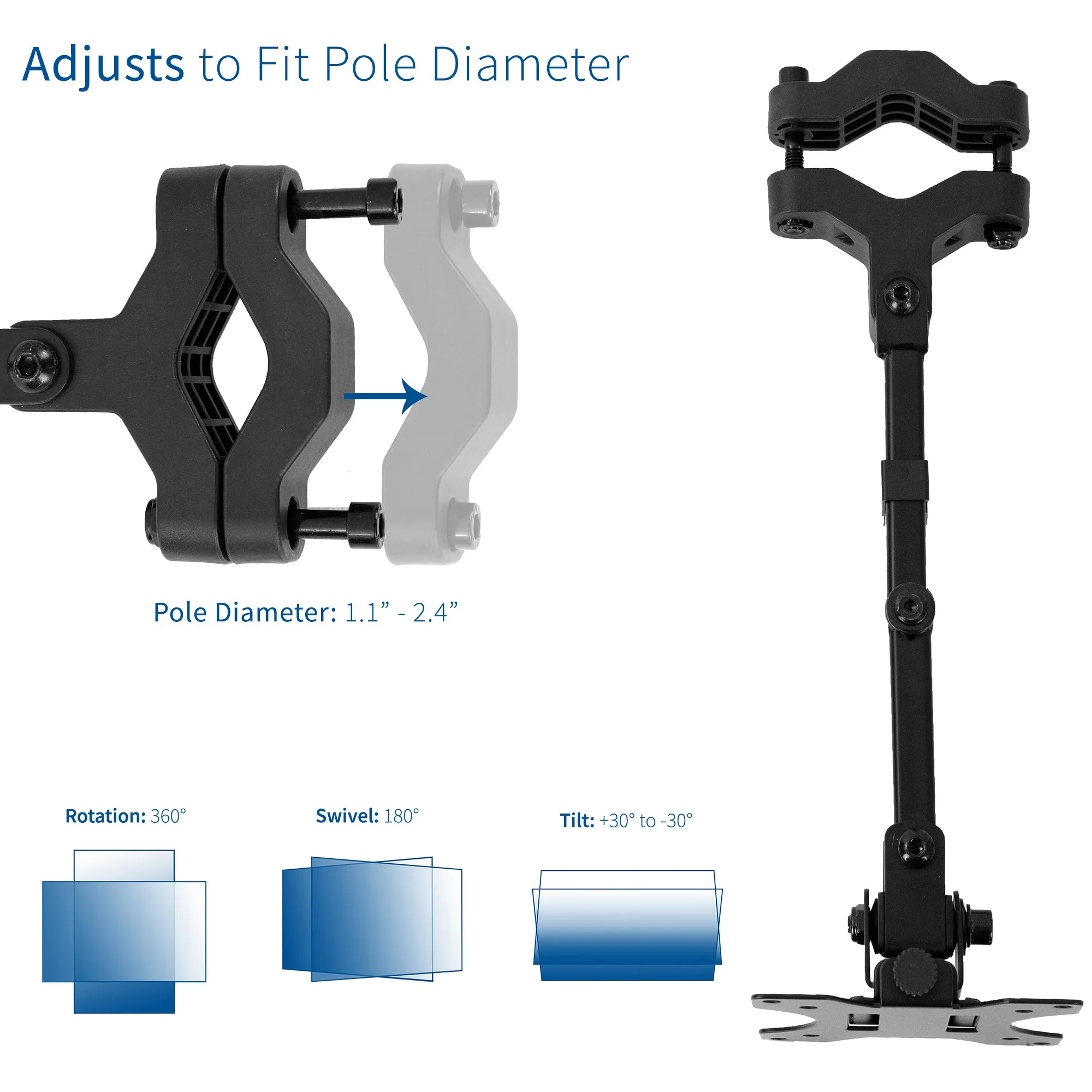 Pole Mount Monitor Arm for VESA 75x75mm and 100x100mm