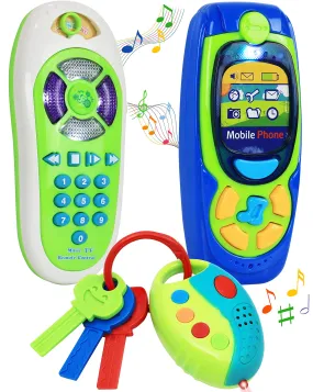 Pretend Play Cell Phone Tv Remote & Car Key Accessory Playset For Kids