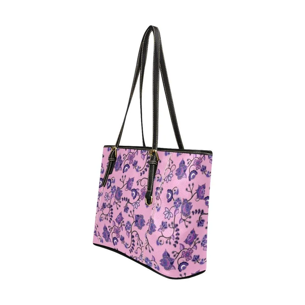 Purple Floral Amour Leather Tote Bag/Large