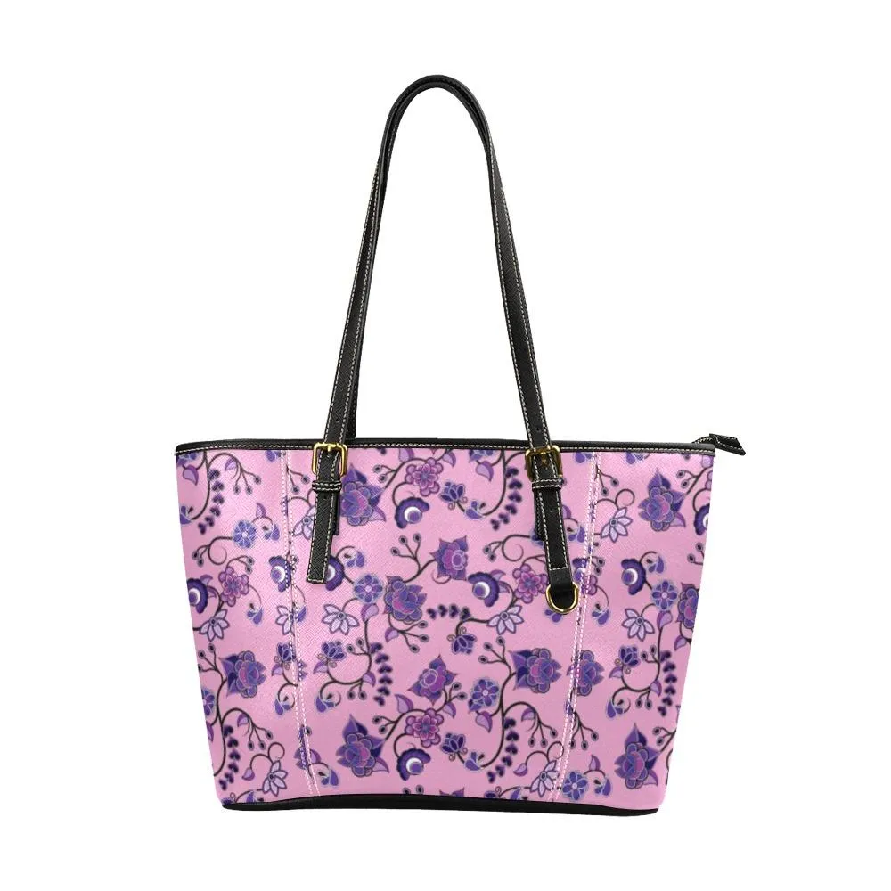 Purple Floral Amour Leather Tote Bag/Large