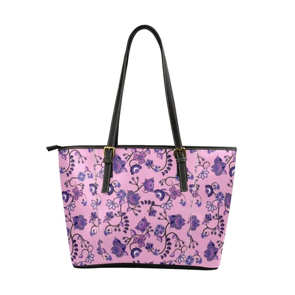 Purple Floral Amour Leather Tote Bag/Large