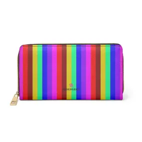 Rainbow Gay Pride Zipped Wallet, Vertical Stripes Long Compact Designer Premium Quality Women's Wallet