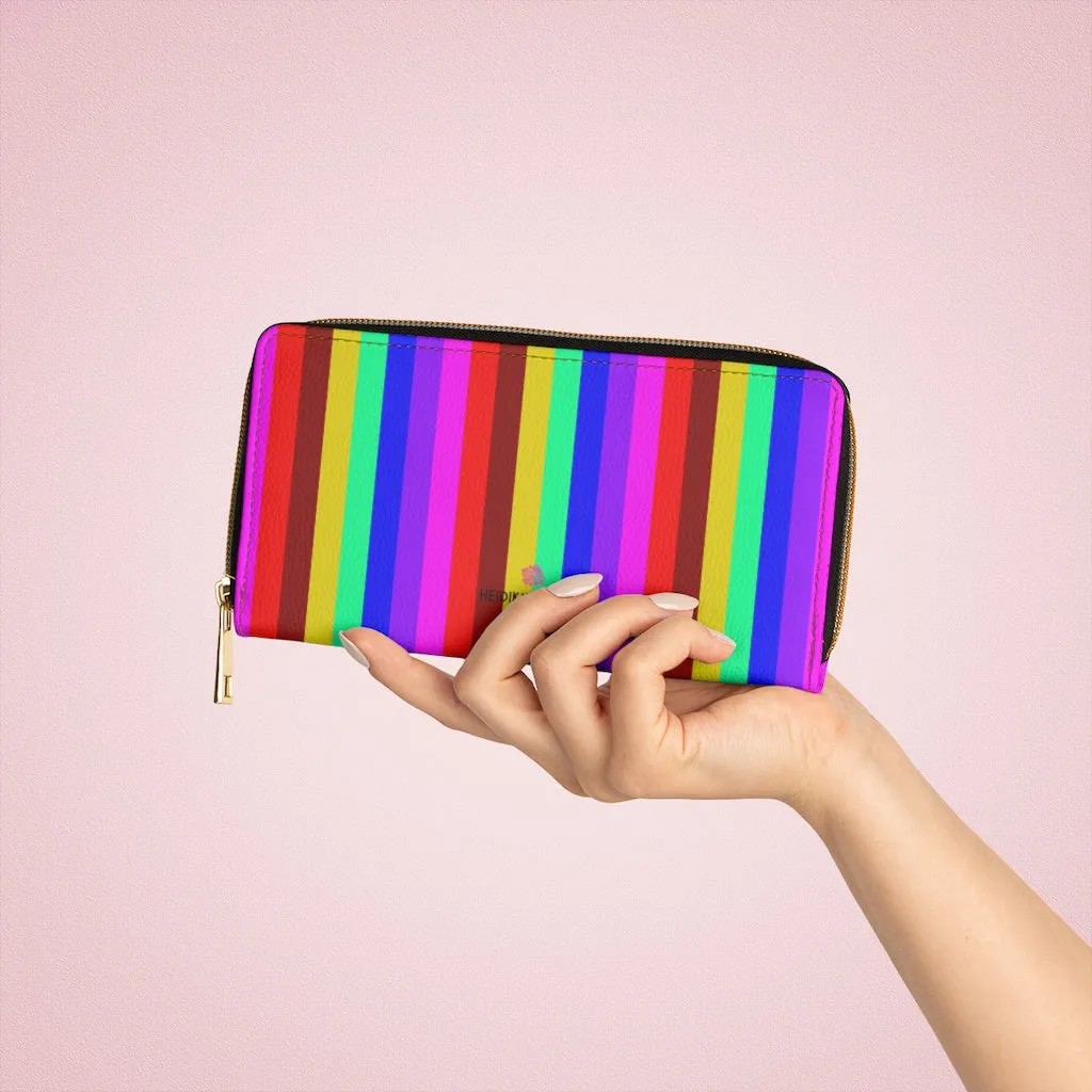 Rainbow Gay Pride Zipped Wallet, Vertical Stripes Long Compact Designer Premium Quality Women's Wallet