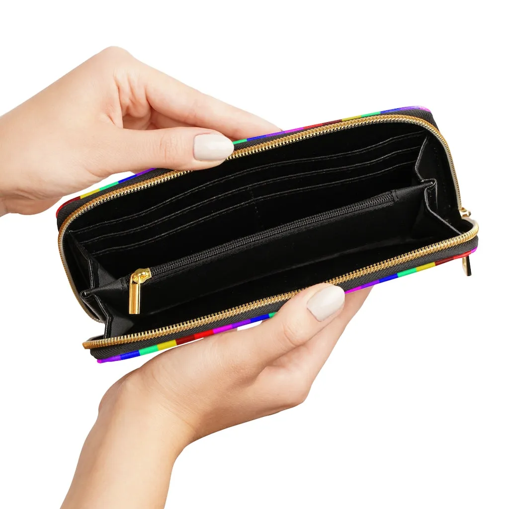 Rainbow Gay Pride Zipped Wallet, Vertical Stripes Long Compact Designer Premium Quality Women's Wallet