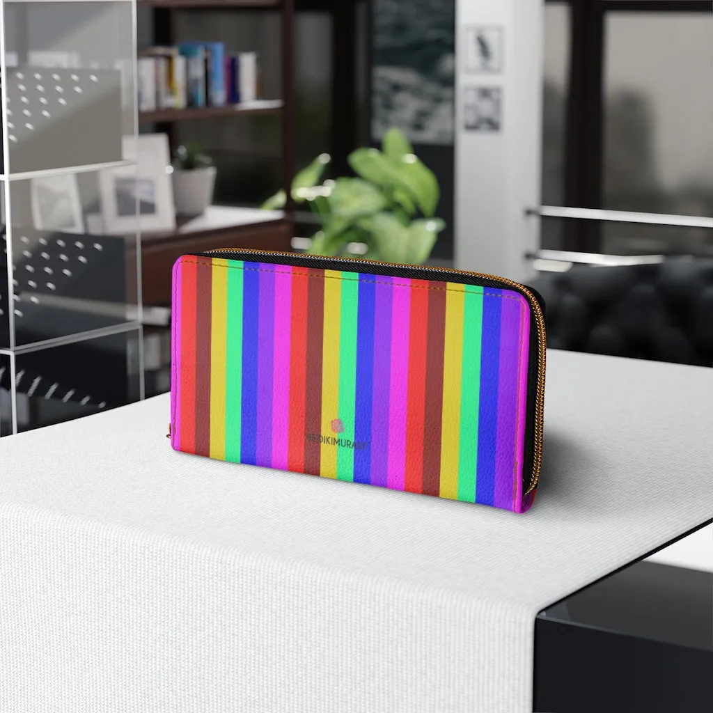 Rainbow Gay Pride Zipped Wallet, Vertical Stripes Long Compact Designer Premium Quality Women's Wallet