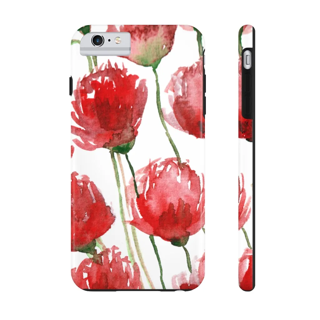 Red Poppy Floral iPhone Case, Flower Print Best Case Mate Tough Samsung Galaxy Phone Cases