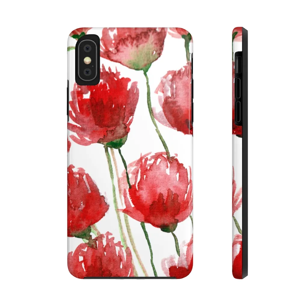 Red Poppy Floral iPhone Case, Flower Print Best Case Mate Tough Samsung Galaxy Phone Cases