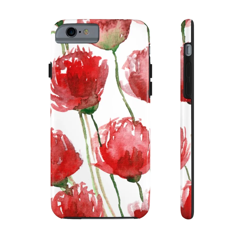 Red Poppy Floral iPhone Case, Flower Print Best Case Mate Tough Samsung Galaxy Phone Cases