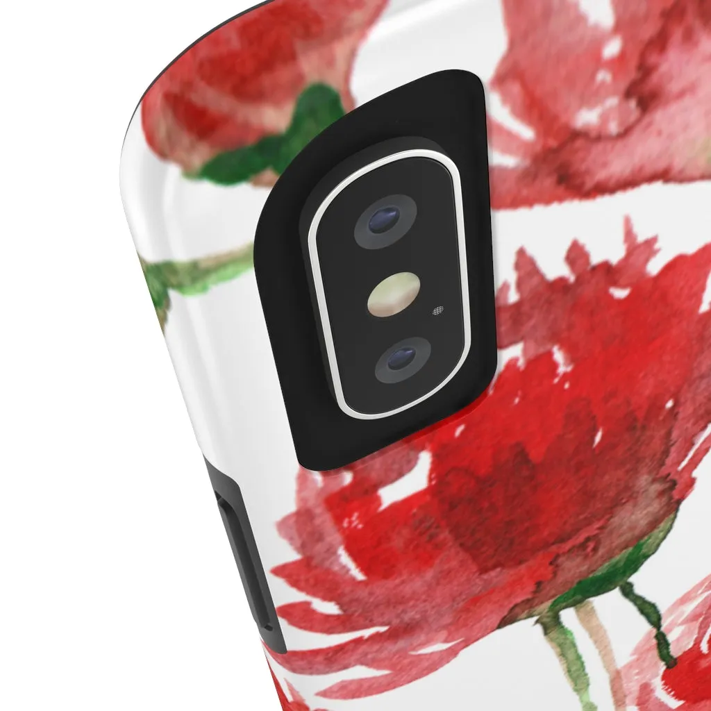 Red Poppy Floral iPhone Case, Flower Print Best Case Mate Tough Samsung Galaxy Phone Cases