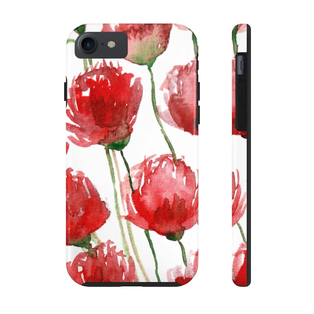 Red Poppy Floral iPhone Case, Flower Print Best Case Mate Tough Samsung Galaxy Phone Cases