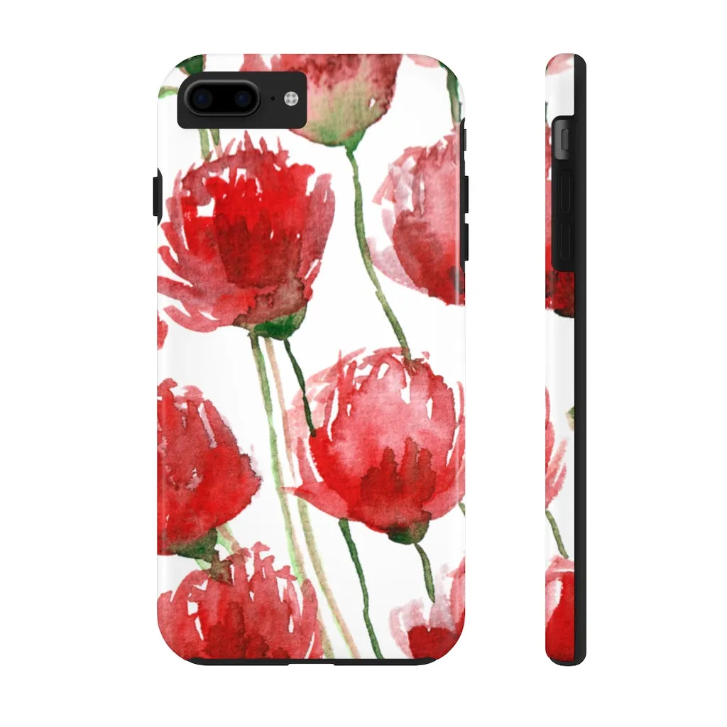 Red Poppy Floral iPhone Case, Flower Print Best Case Mate Tough Samsung Galaxy Phone Cases