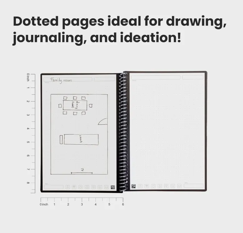 Rocketbook Core Reusable Spiral Notebook, Executive Size 6x8.8, Gray - Dotted Pages, App-Connected, Erasable, Durable Cover, Ideal for School, Work, and Creative Projects