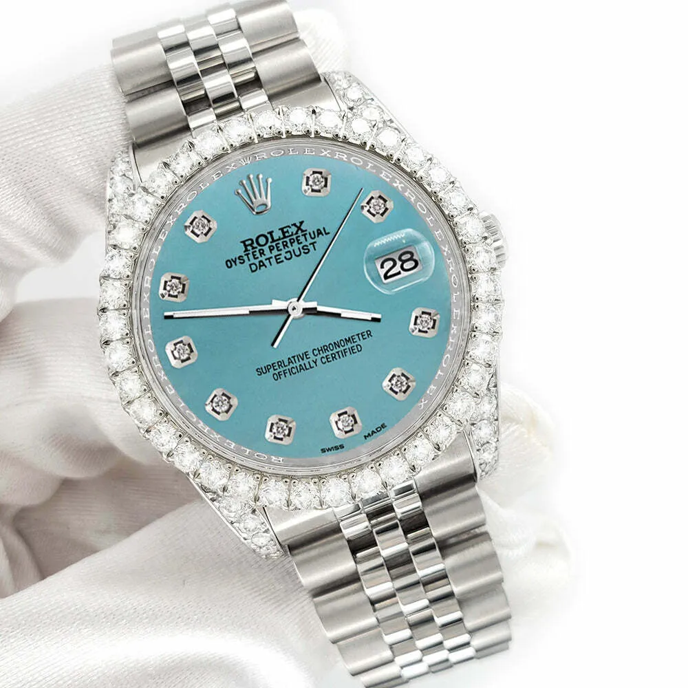 Rolex Datejust 116200 36mm 3.9CT Diamond Bezel/Lugs/Turquoise Dial Steel Watch TFJ-142508694