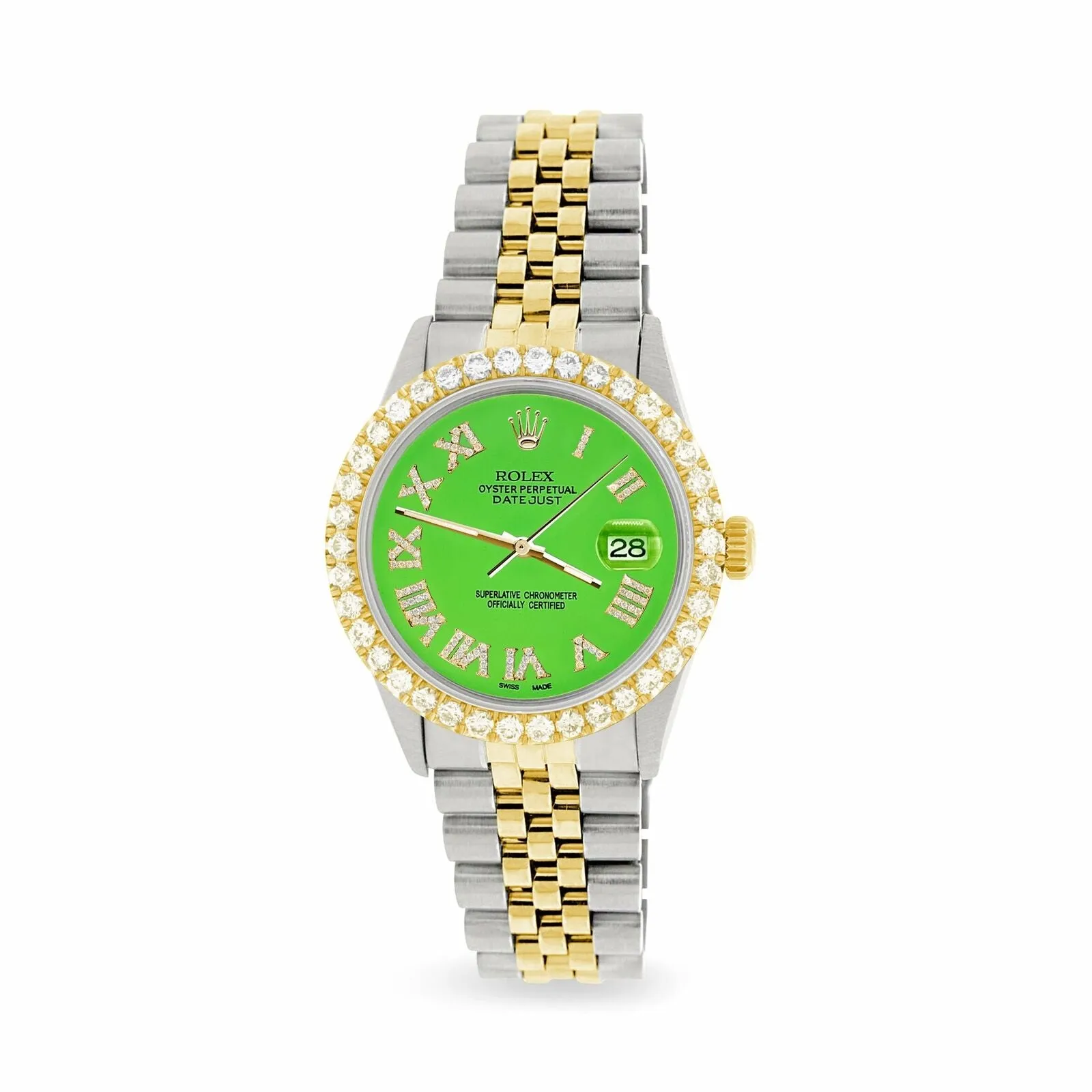 Rolex Datejust 2-Tone 36mm 3.10ct Diamond Bezel/Green Diamond Roman Dial Watch TFJ-142508718