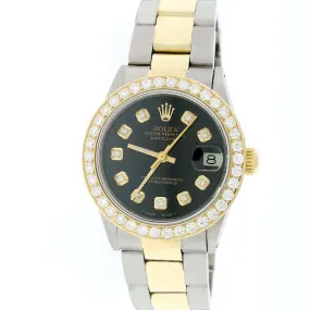 Rolex Datejust 2-Tone Gold/Steel 31mm Oyster w/Black Diamond Dial &amp; 1.52Ct Bezel TFJ-142508097