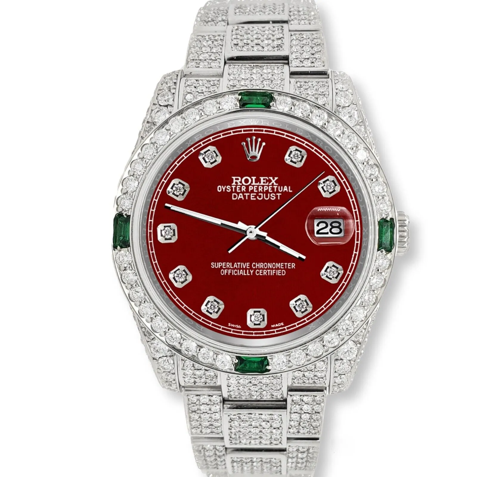 Rolex Datejust 36mm 12.4CT Diamond/Emerald Watch with Imperial Red Diamond Dial TFJ-142508264