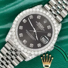 Rolex Datejust  36mm 3.9CT Diamond Bezel/Lugs/Rhodium Grey Dial Watch TFJ-142508648