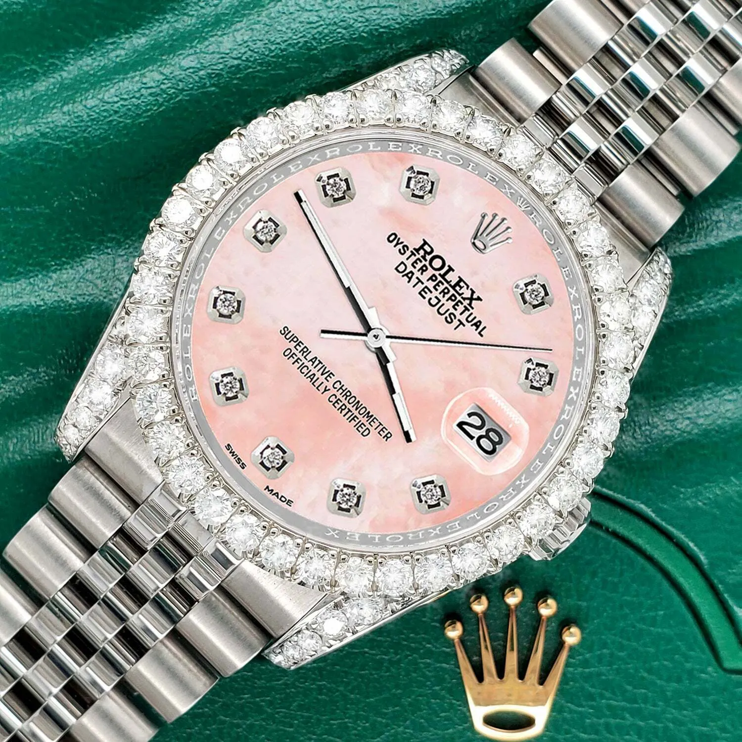 Rolex Datejust 36mm 3.9CT Diamond Bezel/Lugs/Royal Pink MOP Dial Watch TFJ-142508647