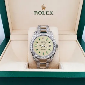 Rolex Datejust II 41mm 10.65CT Diamond Bezel/Case/Bracelet/Emerald Satin Linen  TFJ-142508709