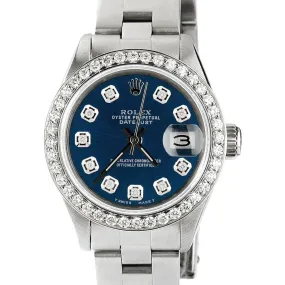 Rolex Datejust Ladies 26mm Diamond Bezel/Peacock Blue Dial Oyster Steel Watch TFJ-142508033