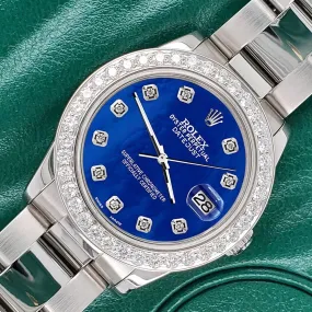 Rolex Datejust Midsize 31mm 1.52ct Bezel/Royal Blue MOP Dial Oyster Watch TFJ-142507872